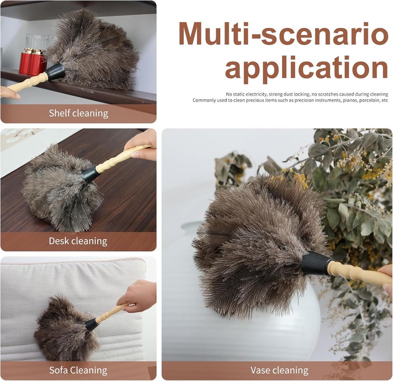 FeelfunFeather Ostrich Feather Duster 14" Natural Handheld Reusable Feathers Dusters with Wooden Handle for Cleaning Supplies Home Car Office - Image 5